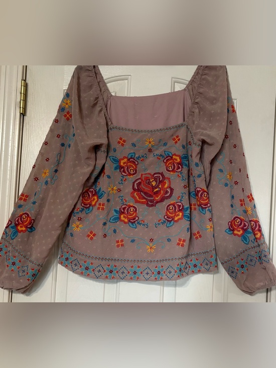 Savanna Jane Tops - Savanna Jane Top Embroidered Blouse Boho Long Sleeve Floral Peasant